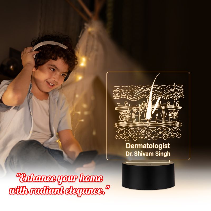 Personalized with Name 3D Illusion Dermatologist Night Lamp with Warm White Light Gift for Skin Doctor & Medical Student
